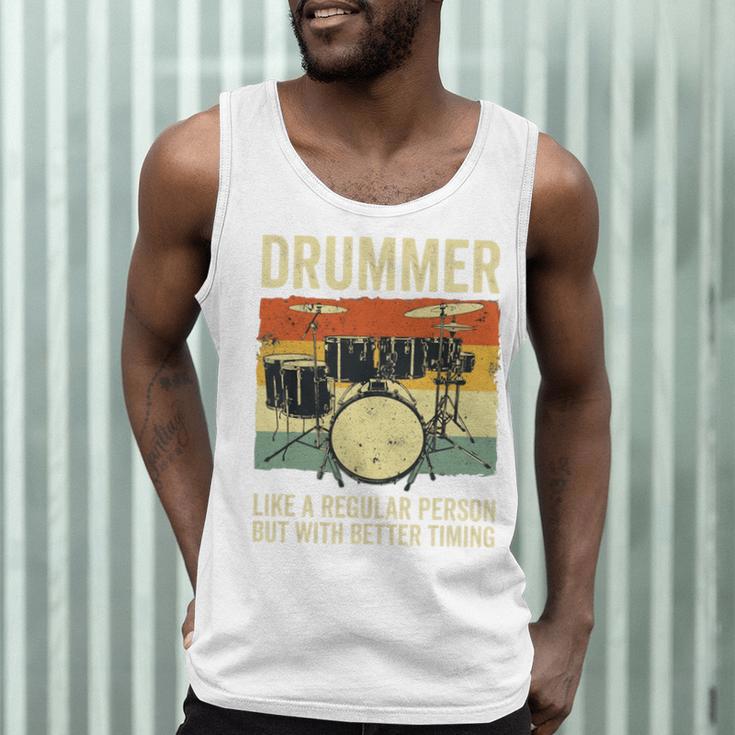 Drummer Better Timing Retro Vintage Sunset Drum Kit Graphic Men Tank Top Drummer Better Timing Retro Vintage Sunset Drum Kit Graphic Men Tank Top