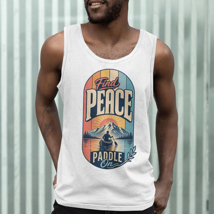 Find Peace Paddle On Canoe Mountain Sunset Men Tank Top