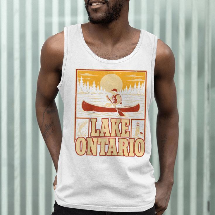 Lake Ontario Canoe Fishing Light House Sunset Retro Raglan Baseball Tee Men Tank Top