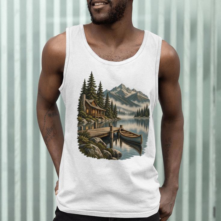 Lakeside Canoe Cabin Escape Scene Men Tank Top