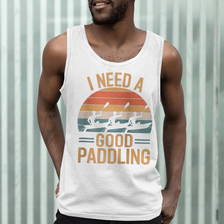 I Need A Good Paddling Retro Sunset Canoe Raglan Baseball Tee Men Tank Top