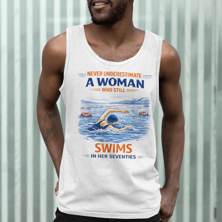 Swimming Never Underestimate A Woman Swim In Her Seventies Men Tank Top