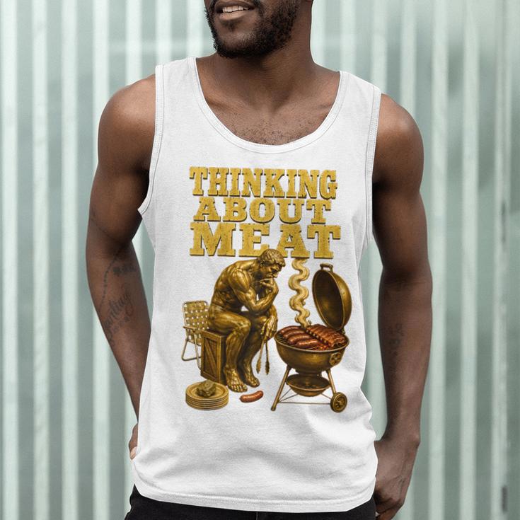 Thinking About Meat BBQ Dad Humor Raglan Baseball Tee Men Tank Top