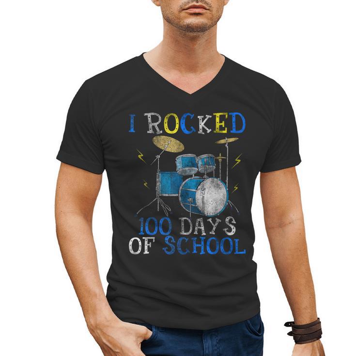 100th Day Of School T Shirt Happy 100 Days Drum Kit Music Men's V-Neck T-Shirt