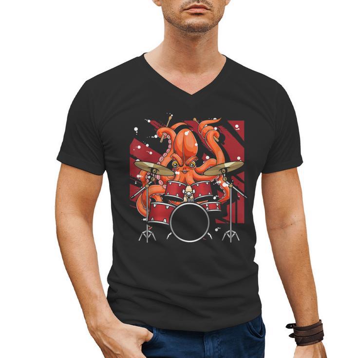 Animal Octopus Musician Drum Kit Octopus Drummer Men's V-Neck T-Shirt