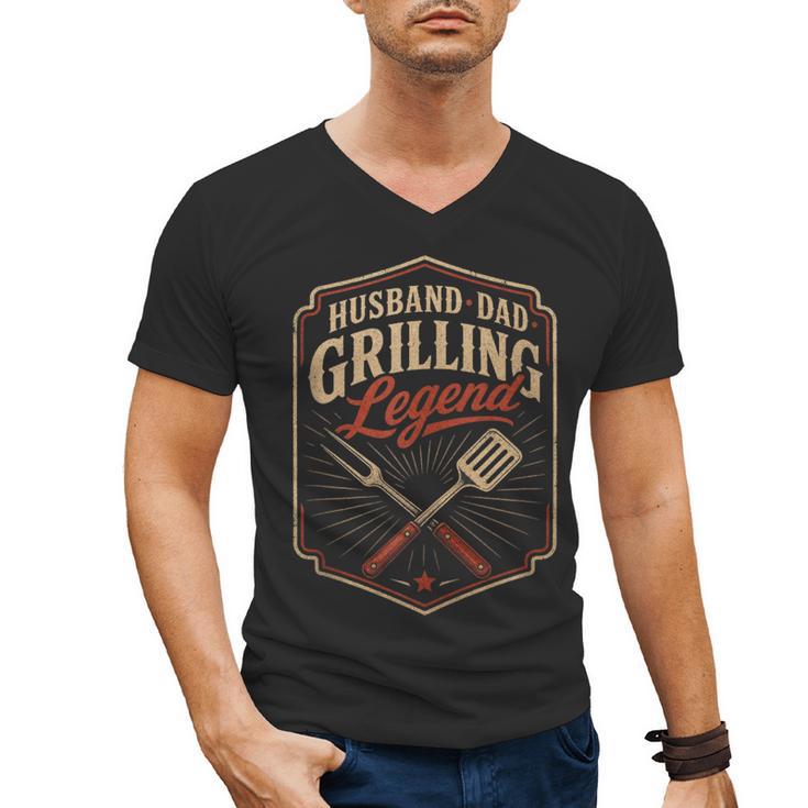 BBQ Dad Husband Dad Grilling Legend Men's V-Neck T-Shirt
