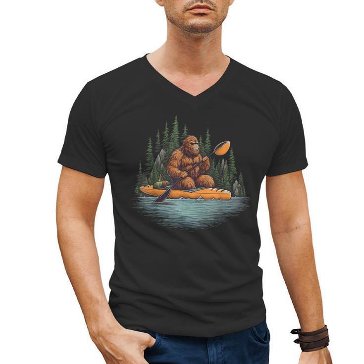 Bigfoot Kayak Paddling Lake Canoe Bigfoot Sasquatch Kayaking Men's V-Neck T-Shirt