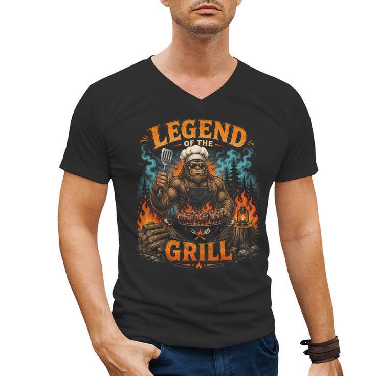 Bigfoot Legend Of The Grill BBQ Dad Father Day 2026 Men's V-Neck T-Shirt