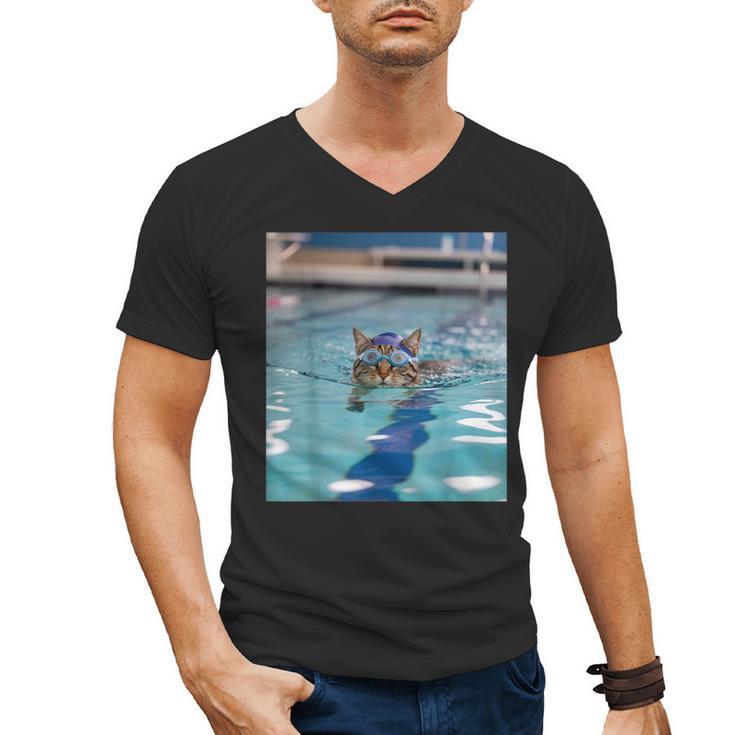 Competitive Swim Team Funny Kitty Cat Swimming Men's V-Neck T-Shirt