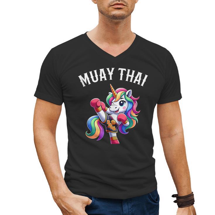 Cute Muay Thai Unicorn Men's V-Neck T-Shirt