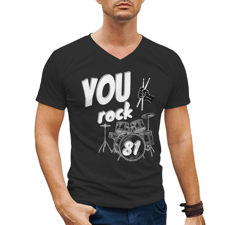 Drum Kit Drummer 81 Years 81st Birthday Men Women Men's V-Neck T-Shirt