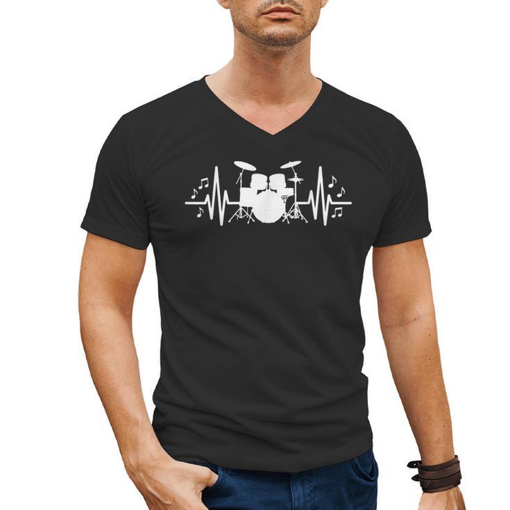Drum Kit Heartbeat Drummer Music Lover EKG Pulse Set Note Men's V-Neck T-Shirt