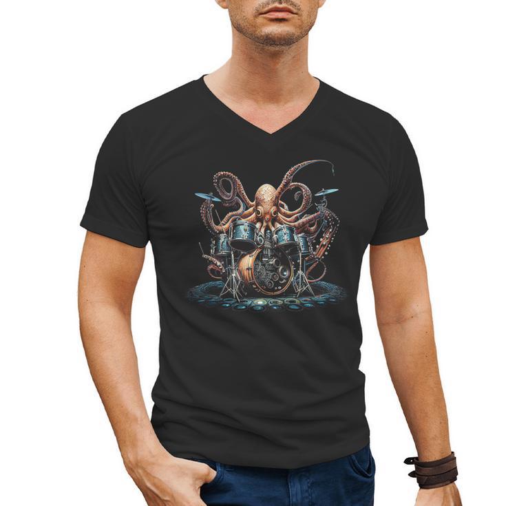 Drum Kit Percussionist Drummer Octopus Playing Drums Men's V-Neck T-Shirt