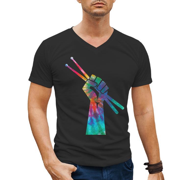 Drummer Drum Kit Tie Dye Hippie Drummer Men's V-Neck T-Shirt