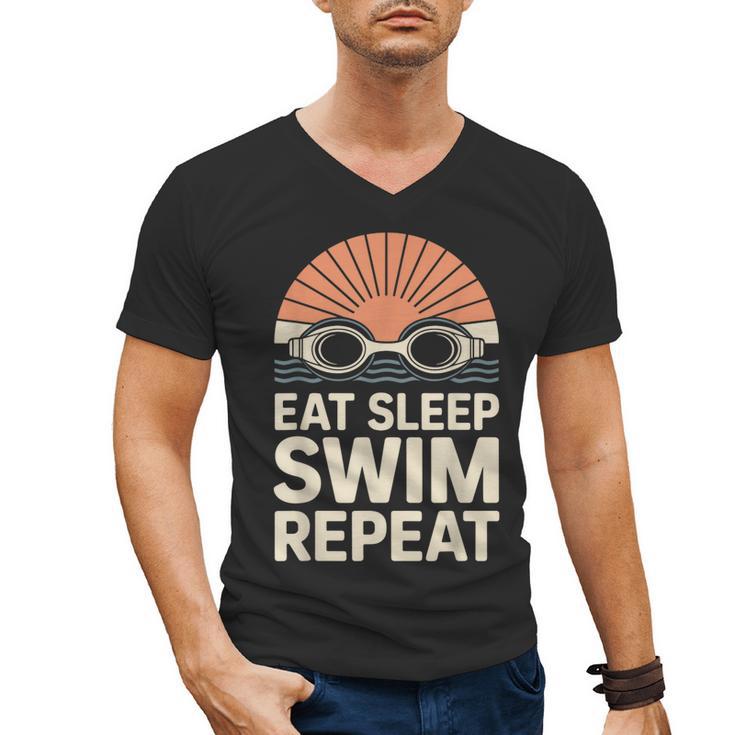 Eat Sleep Swim Repeat Swimmer Swimming Men's V-Neck T-Shirt