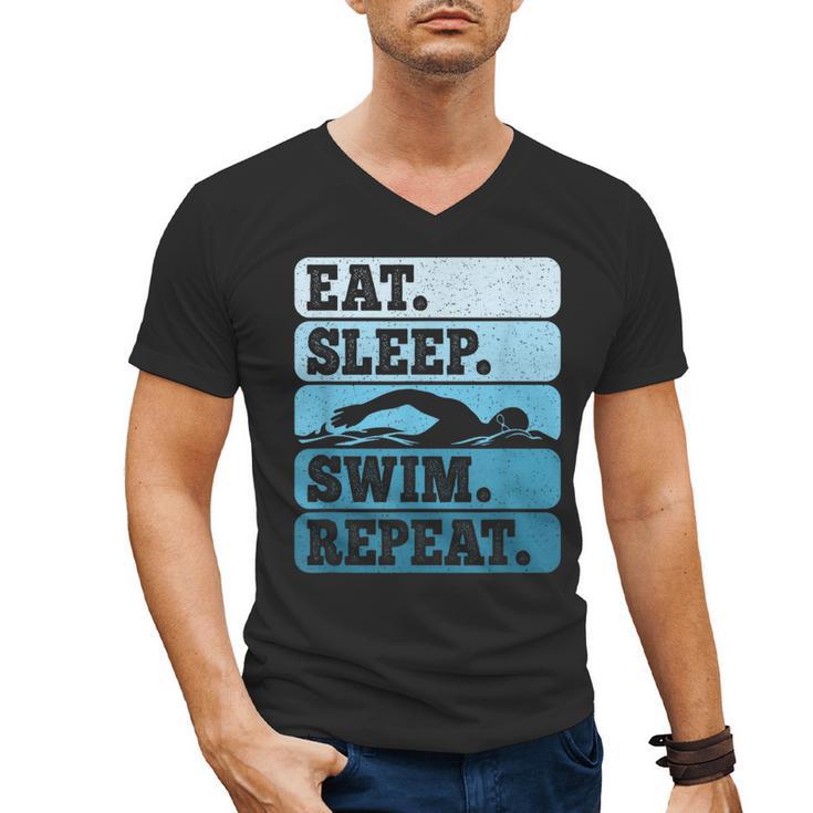 Eat Sleep Swim Vintage Swimming Lover Swimmer Men Women Men's V-Neck T-Shirt