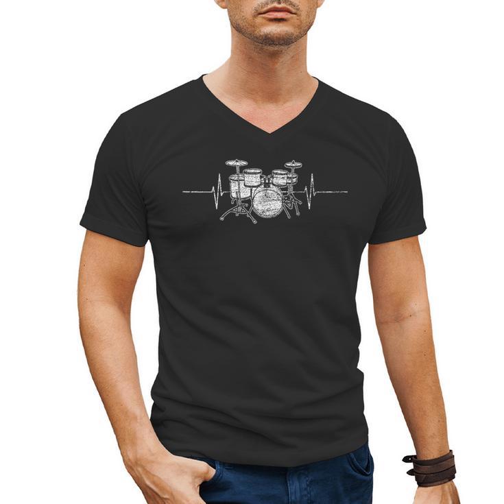 ECG Heartbeat Music Lovers Drumsticks Drum Kit Men's V-Neck T-Shirt
