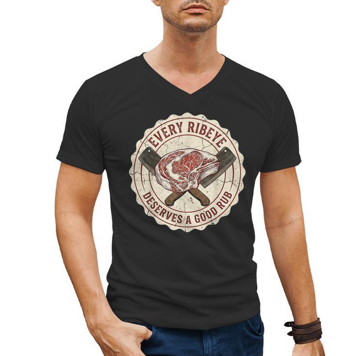 Every Ribeye Deserves A Good Rub BBQ Dad Grilling Men's V-Neck T-Shirt