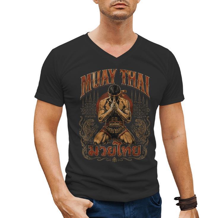 Faded Muay Thai Fighter Nak Muay Thailand Boxing Men's V-Neck T-Shirt