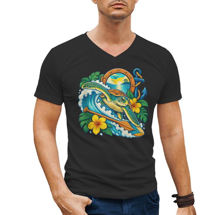 Green Sea Turtle Surfs Past a Canoe Paddle Sleeveless Men's V-Neck T-Shirt