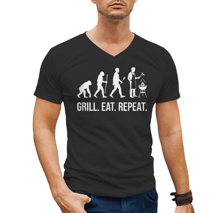 Grill Eat Repeat BBQ Dad Evolution Barbecue Men's V-Neck T-Shirt