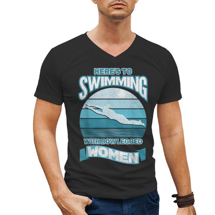 Here's To Swimming With Bow Legged Women Distressed Look Men's V-Neck T-Shirt