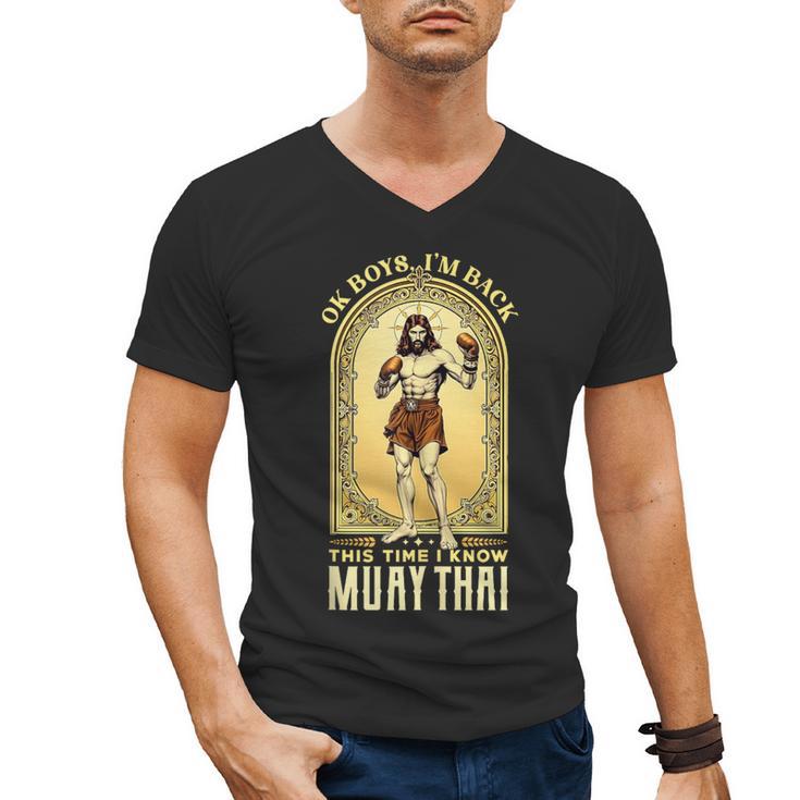 Jesus Knows Muay Thai Boxing Kickboxing MMA Men's V-Neck T-Shirt