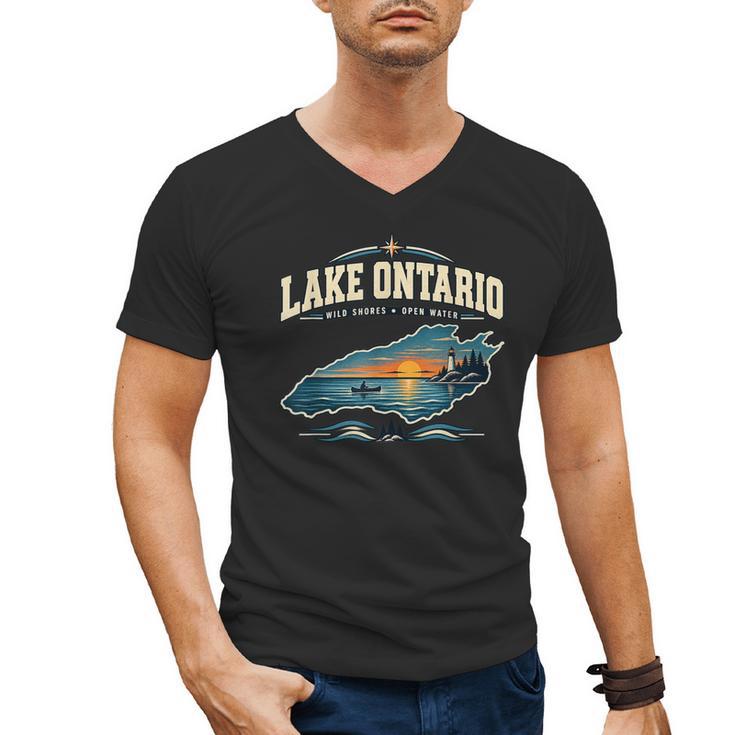Lakes Lake Ontario Fishing Canoe Lighthouse Outdoor Men's V-Neck T-Shirt
