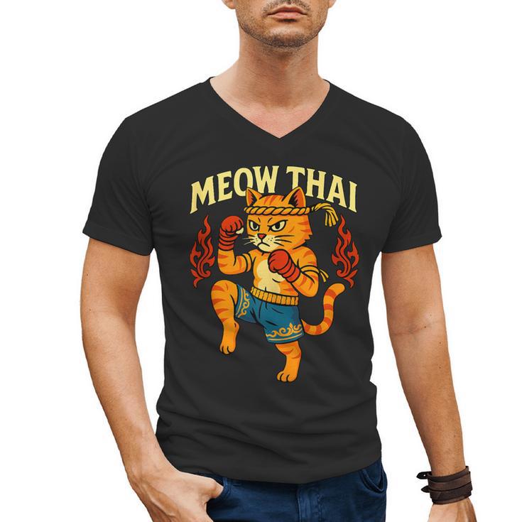 Meow Thai Muay Thai Cat Fighter Pun Dad Joke Men's V-Neck T-Shirt