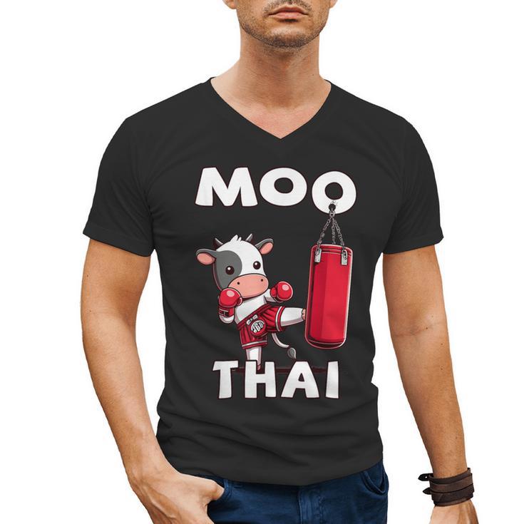 Moo Thai Muay Thai Thai Boxing For Kids Muay Thai Cow Men's V-Neck T-Shirt