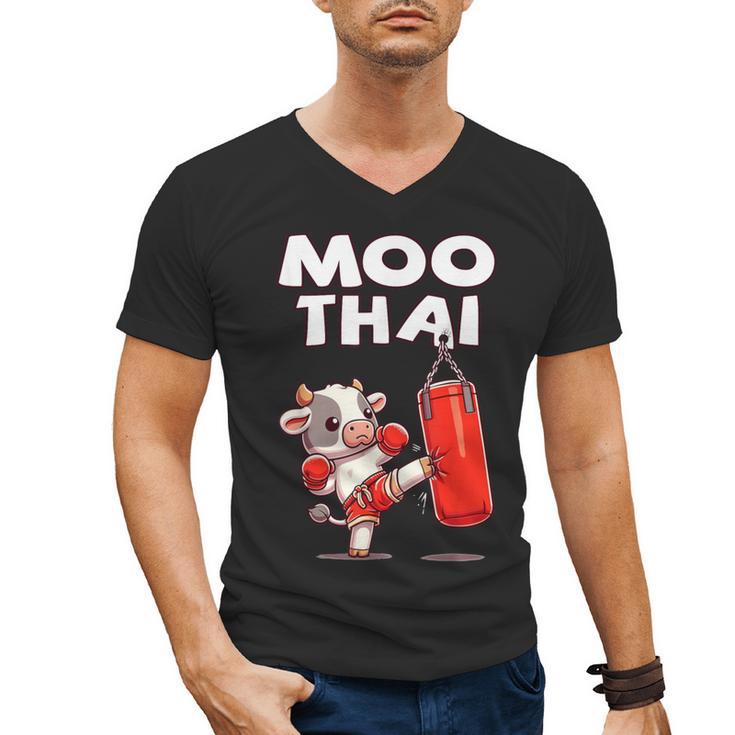 Moo Thai Muay Thai Cow Thai Boxing For Kids Muay Thai Men's V-Neck T-Shirt