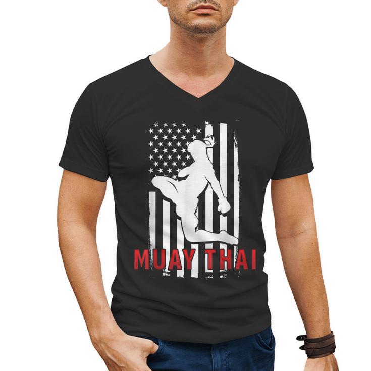 Muay Thai American Flag Fighter Patriotic Men's V-Neck T-Shirt