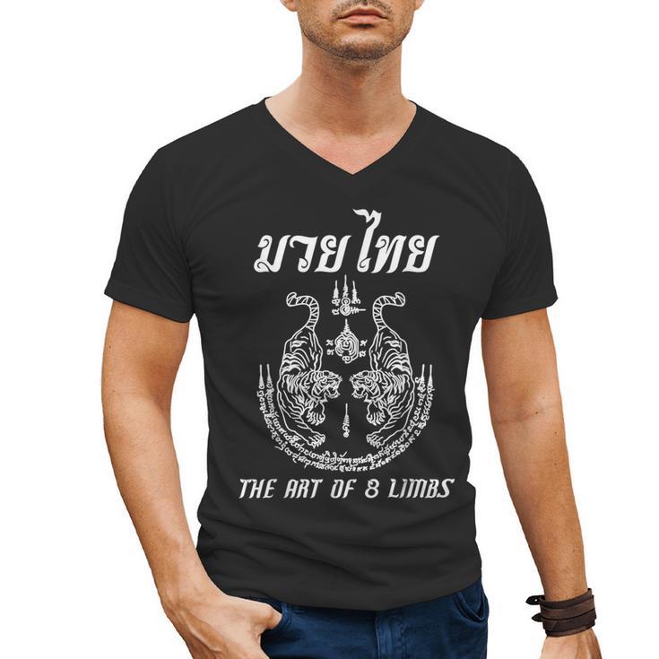 Muay Thai The Art Of 8 Limbs Martial Art Sak Yant Twin Tiger Men's V-Neck T-Shirt