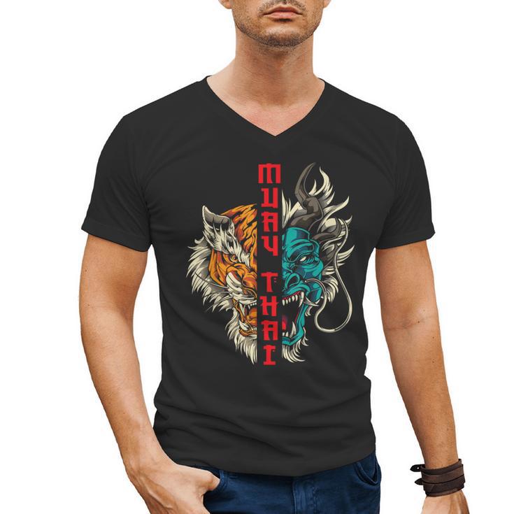 Muay Thai Thai Boxing Dragon Tiger Men's V-Neck T-Shirt