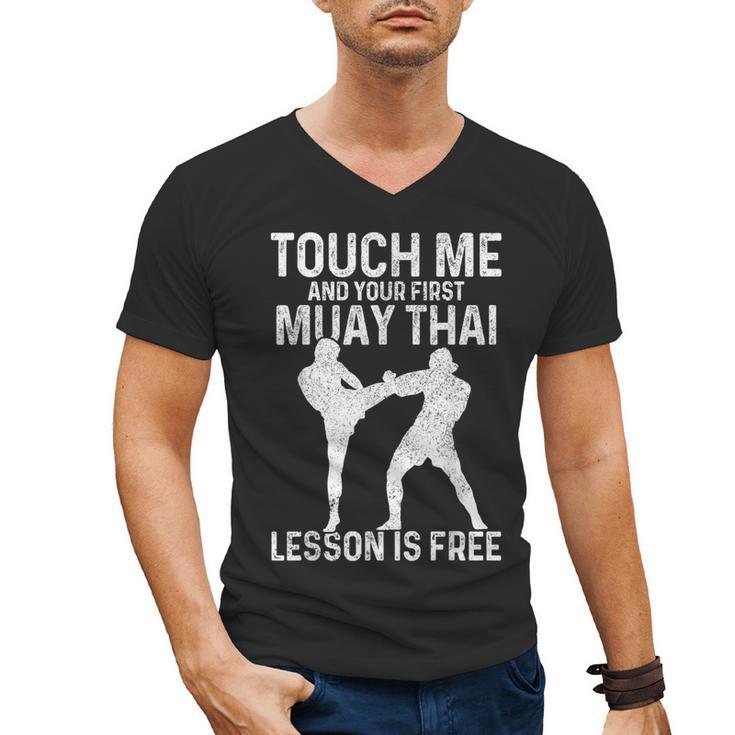 Muay Thai Boxing Kickboxing Your First Lesson Is Free Men's V-Neck T-Shirt