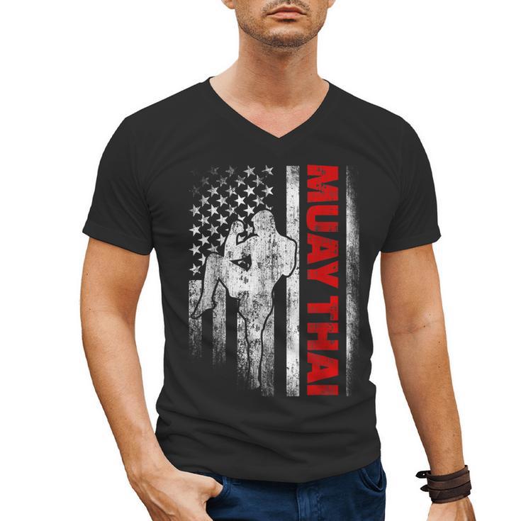 Muay Thai Boxing US American Flag Men's V-Neck T-Shirt