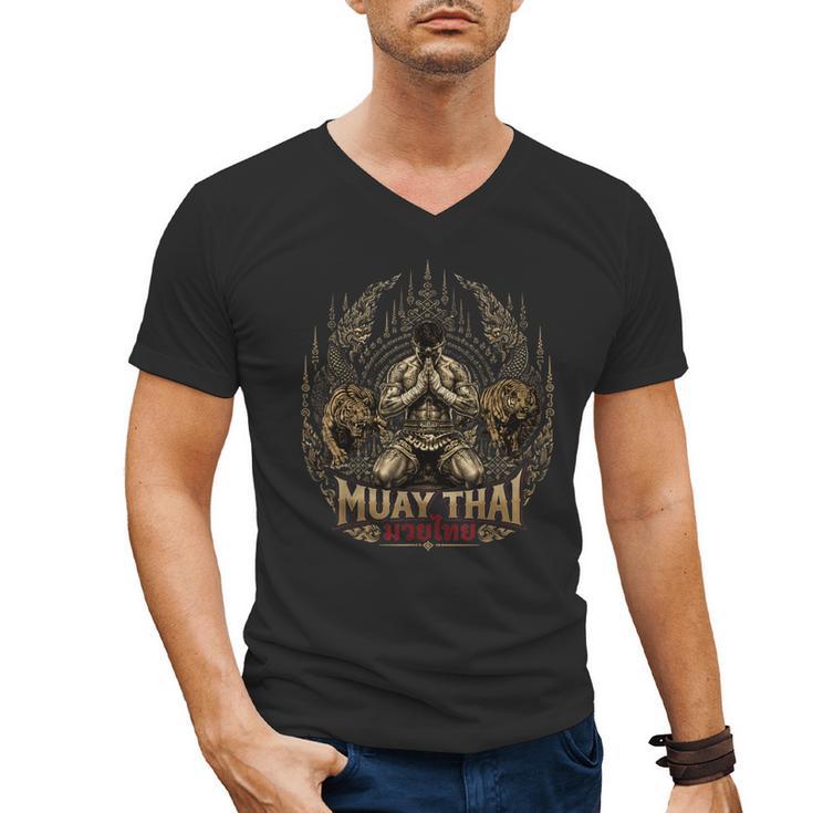 Muay Thai Clinch Vintage Thai Boxing Fighter Art Men's V-Neck T-Shirt