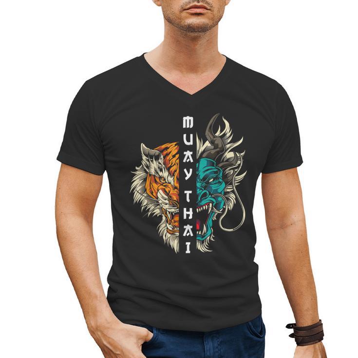 Muay Thai Dragon Tiger Men's V-Neck T-Shirt