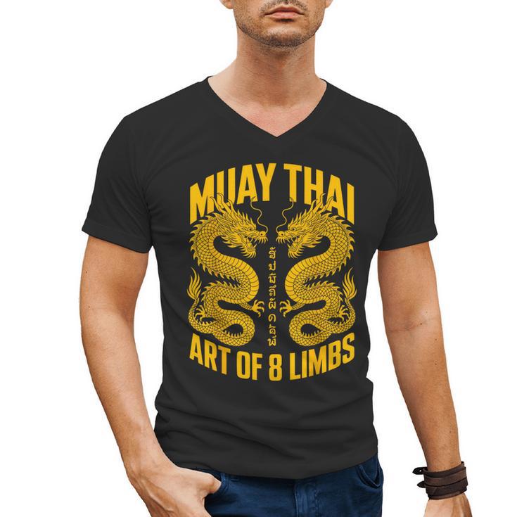 Muay Thai Dragons Thai Boxing Fighter Men's V-Neck T-Shirt