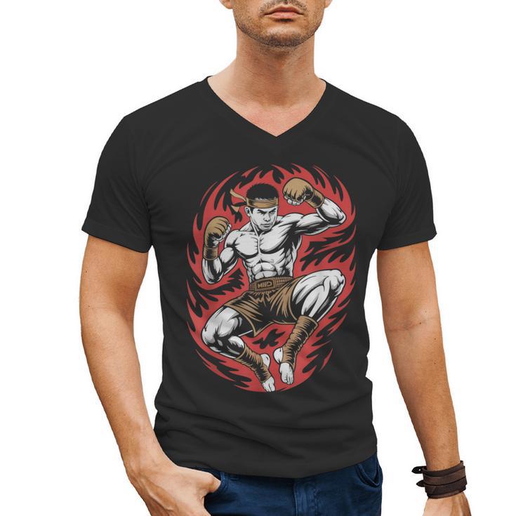 Muay Thai Elbow Strike Silhouette Minimal Clean Sport Men's V-Neck T-Shirt