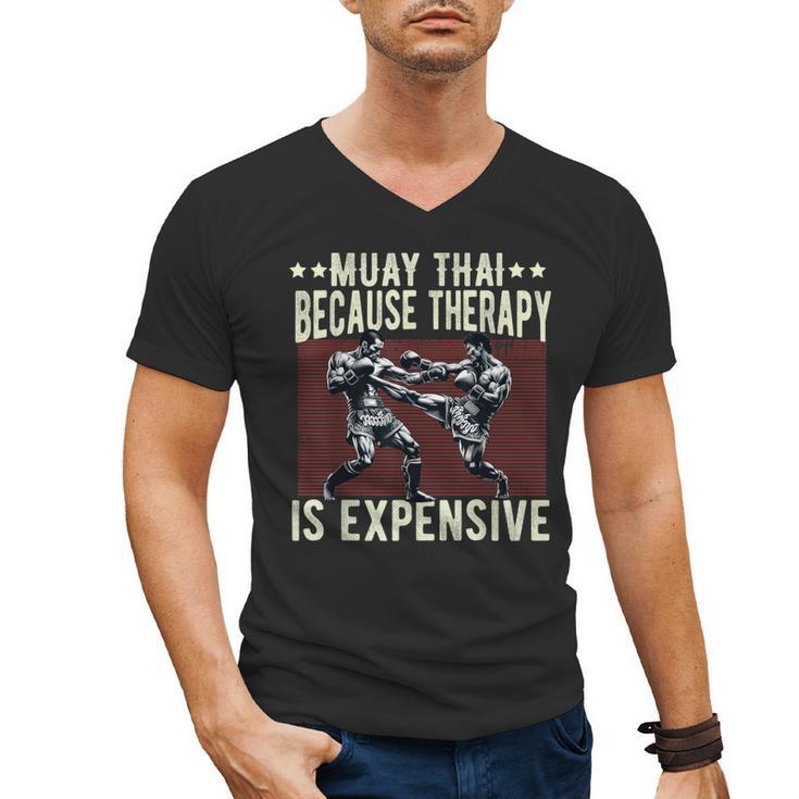 Muay Thai Fighter For Men Dad Boys Thai Kickboxing Fighting Men's V-Neck T-Shirt