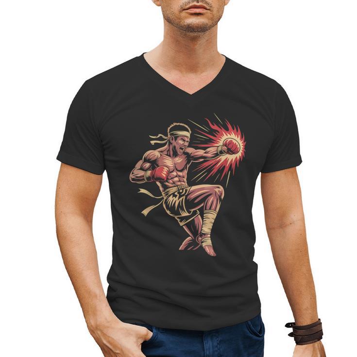 Muay Thai Fighter Southpaw Stance Minimal Silhouette Clean Men's V-Neck T-Shirt