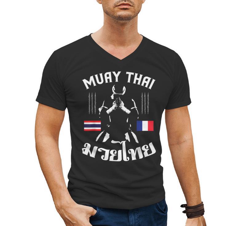 Muay Thai France French Flag Martial Arts Thai Boxing Coach Men's V-Neck T-Shirt