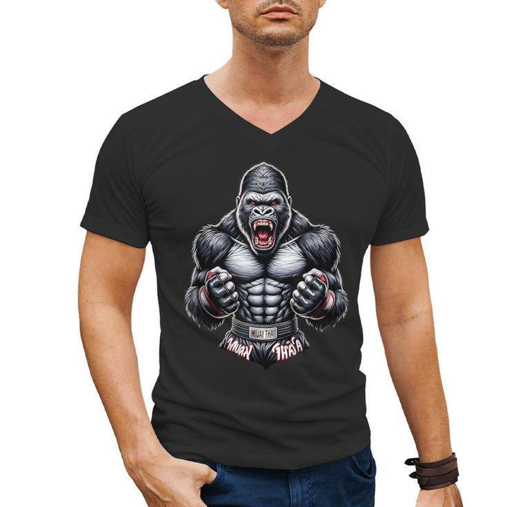 Muay Thai Gorilla Thai Boxing And Fighting Men's V-Neck T-Shirt