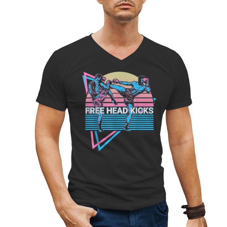 Muay Thai Kickboxing Retro Free Head Kicks Men's V-Neck T-Shirt