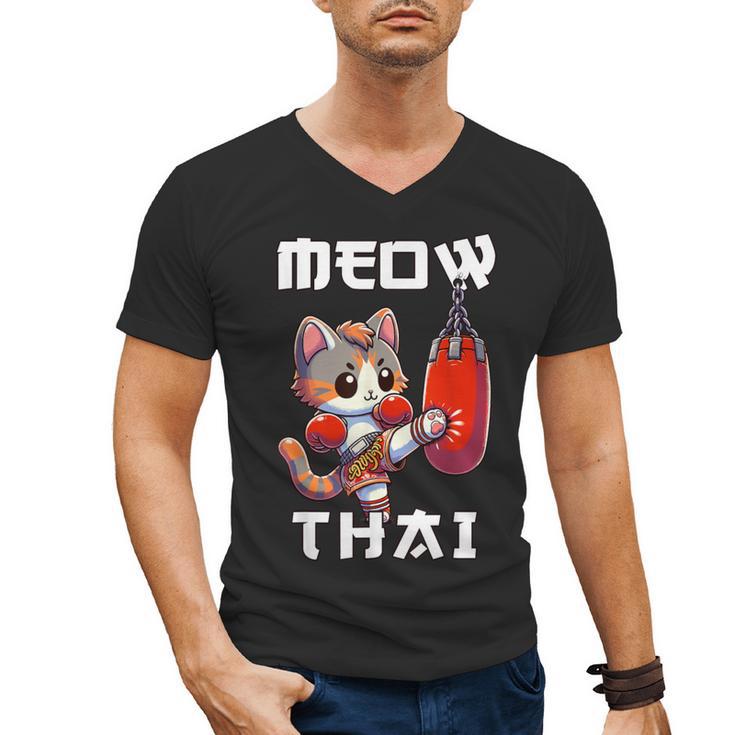 Muay Thai Meow Thai & Thai Boxing Muay Thai Cat Men's V-Neck T-Shirt