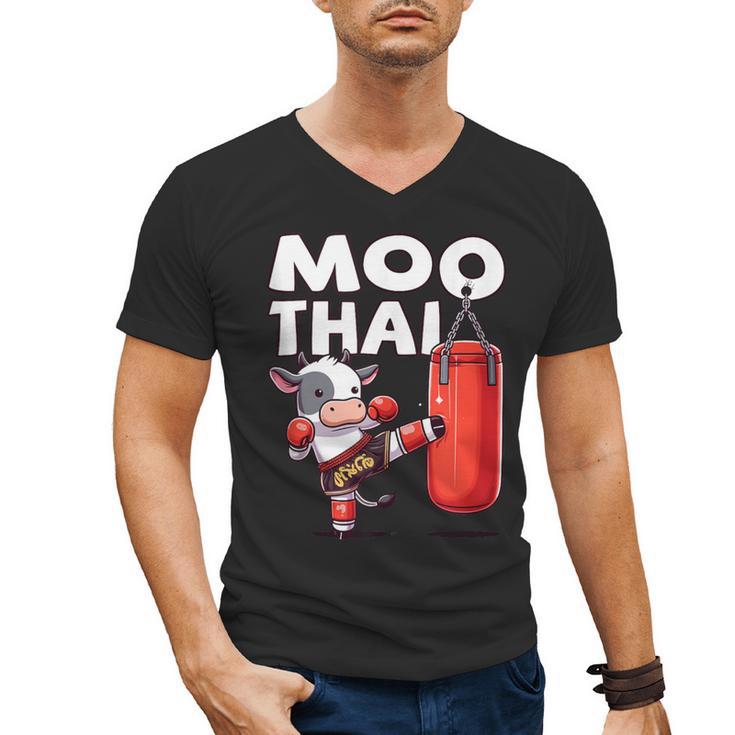 Muay Thai Moo Thai Thai Boxing For Youth Muay Thai Cow Men's V-Neck T-Shirt