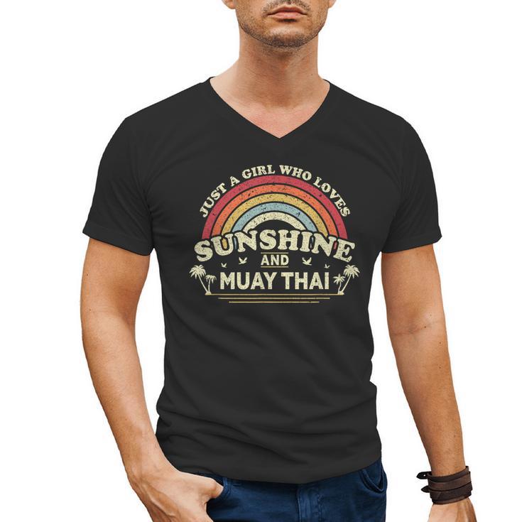 Muay Thai Shirt A Girl Who Loves Sunshine And Muay Thai Men's V-Neck T-Shirt