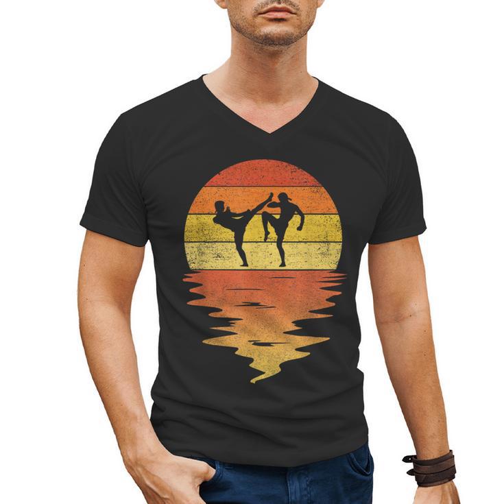 Muay Thai Shirt Retro Sunset 70s Vintage Muay Thai Men's V-Neck T-Shirt