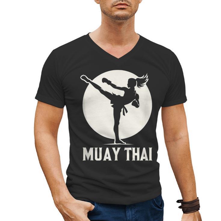Muay Thai Woman Image Men's V-Neck T-Shirt